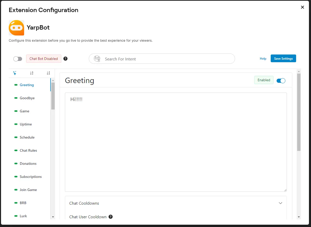 Extension Configuration Page